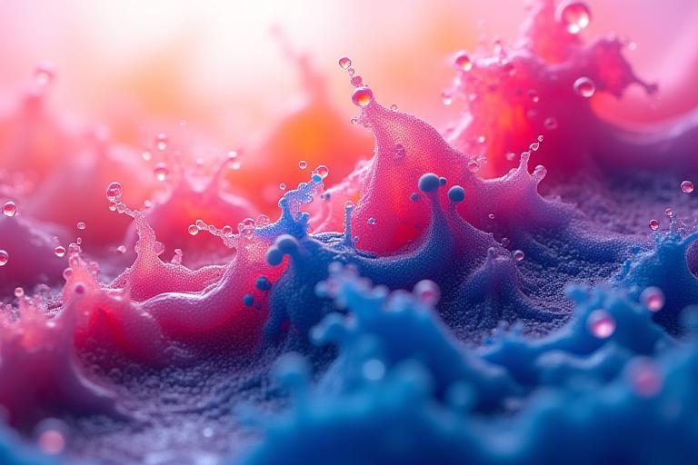 Abstrakte Darstellung von fließenden Farben und Pigmenten, die Wissenschaft und Innovation symbolisieren.